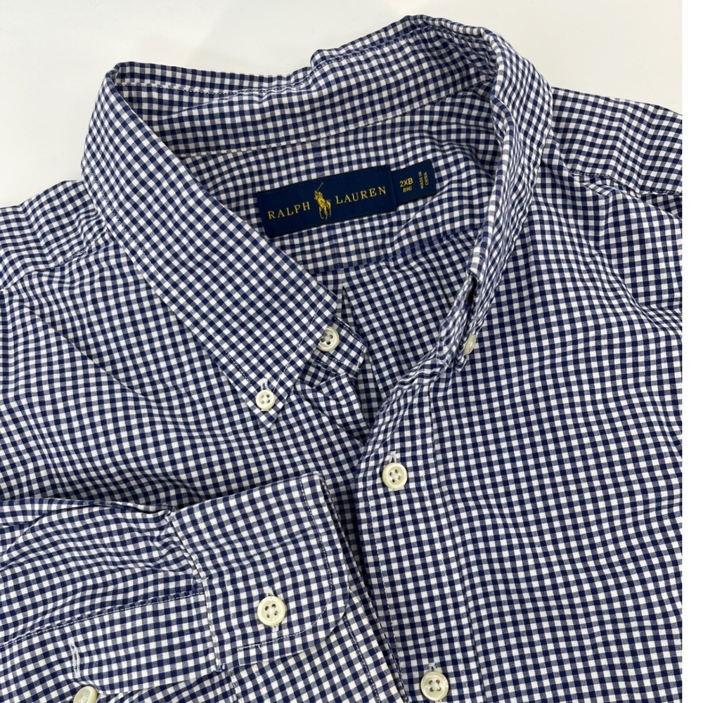 Ralph Lauren Button Down Shirt Mens 2XB Blue Gingham Long Sleeve Pony Logo